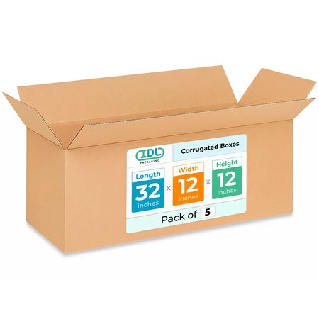 IDL PACKAGING 32L x 12W x 12H Corrugated Boxes for Shipping or Moving, Heavy Duty, 5PK B-321212-5